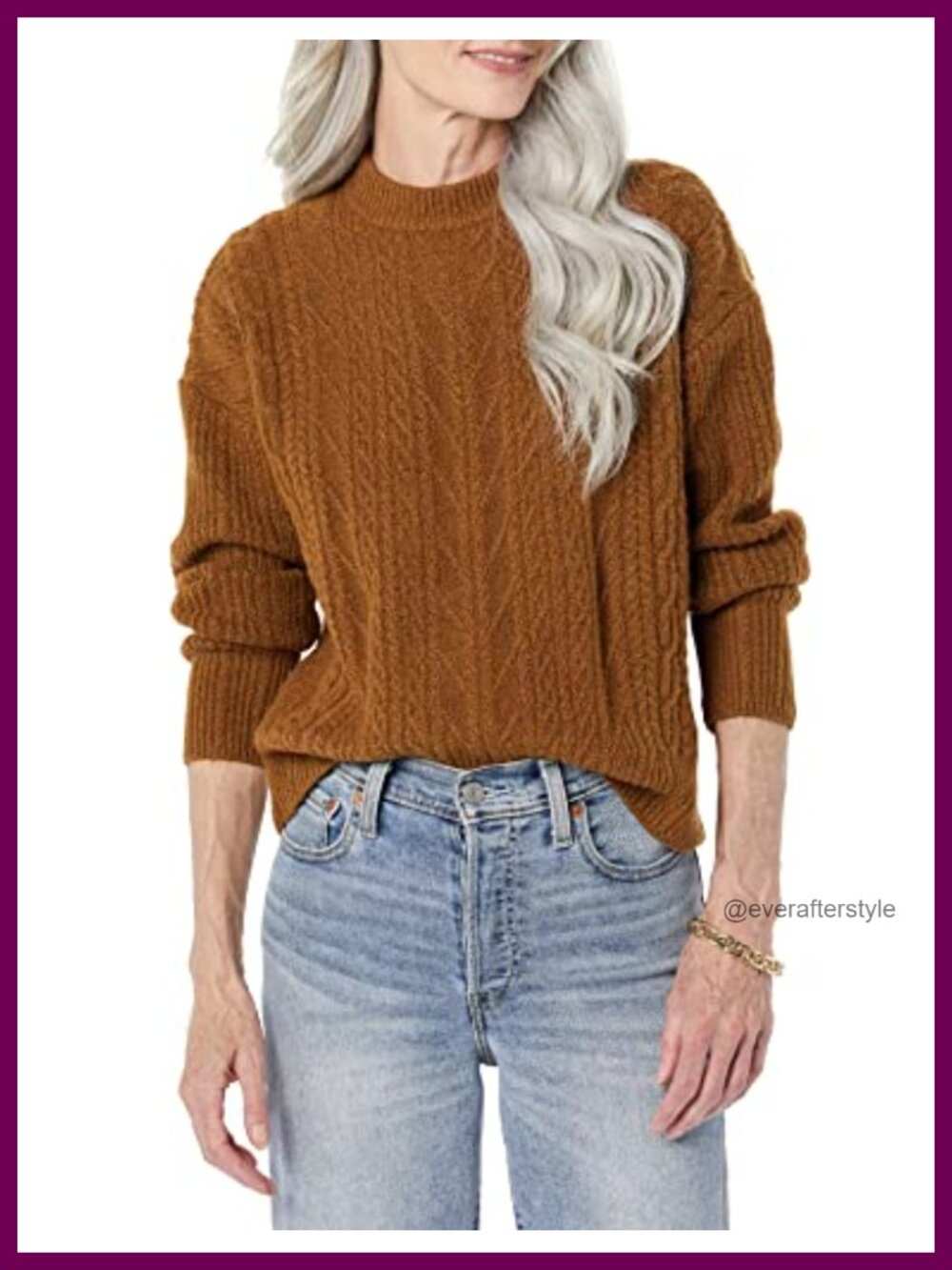 Women's Cable Knit Relaxed Fit Crewneck Sweater Soft Touch Pullover
